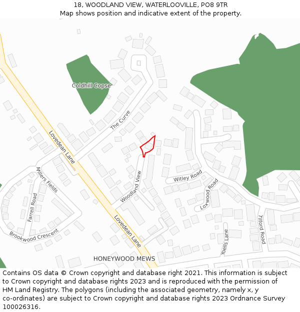 18, WOODLAND VIEW, WATERLOOVILLE, PO8 9TR: Location map and indicative extent of plot