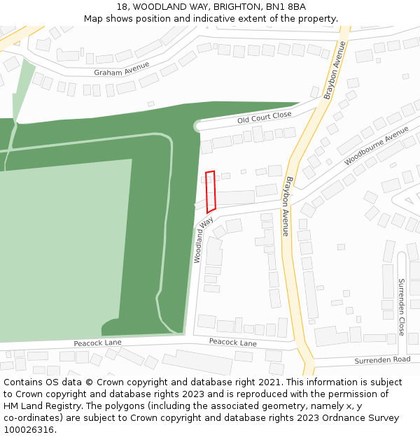 18, WOODLAND WAY, BRIGHTON, BN1 8BA: Location map and indicative extent of plot