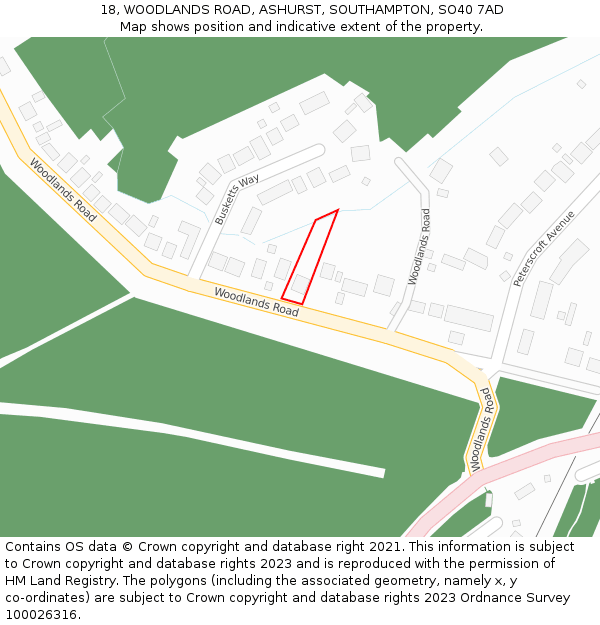 18, WOODLANDS ROAD, ASHURST, SOUTHAMPTON, SO40 7AD: Location map and indicative extent of plot