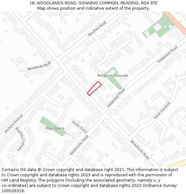 18, WOODLANDS ROAD, SONNING COMMON, READING, RG4 9TE: Location map and indicative extent of plot