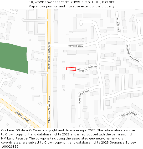 18, WOODROW CRESCENT, KNOWLE, SOLIHULL, B93 9EF: Location map and indicative extent of plot