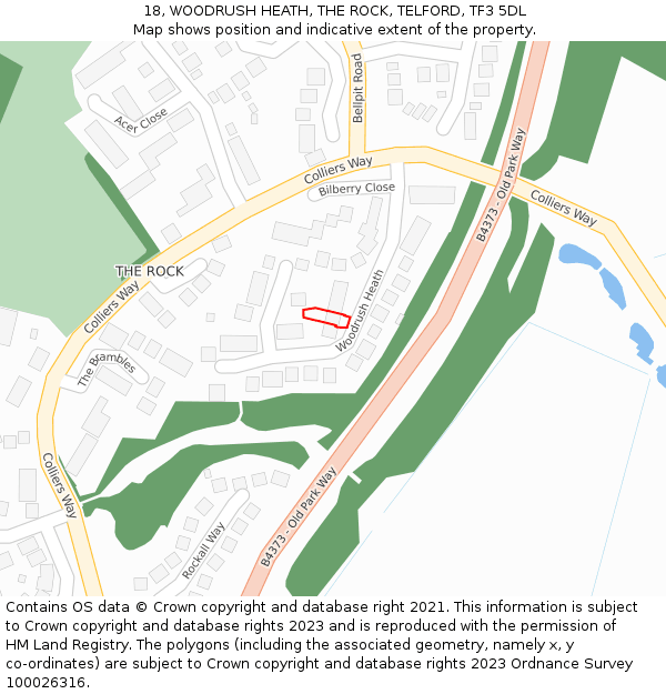 18, WOODRUSH HEATH, THE ROCK, TELFORD, TF3 5DL: Location map and indicative extent of plot