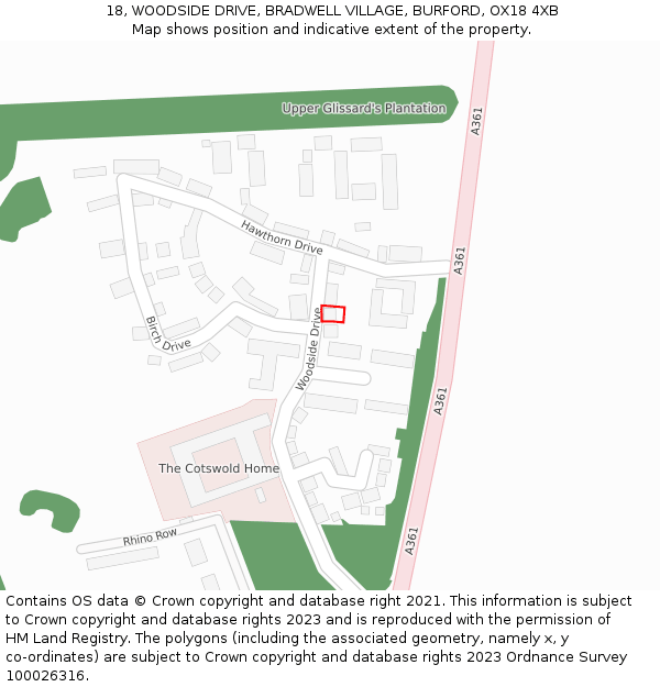 18, WOODSIDE DRIVE, BRADWELL VILLAGE, BURFORD, OX18 4XB: Location map and indicative extent of plot