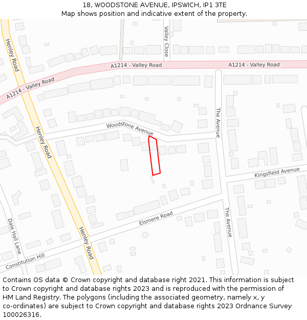 18, WOODSTONE AVENUE, IPSWICH, IP1 3TE: Location map and indicative extent of plot