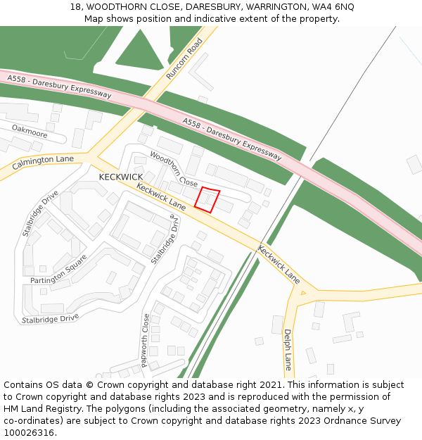 18, WOODTHORN CLOSE, DARESBURY, WARRINGTON, WA4 6NQ: Location map and indicative extent of plot