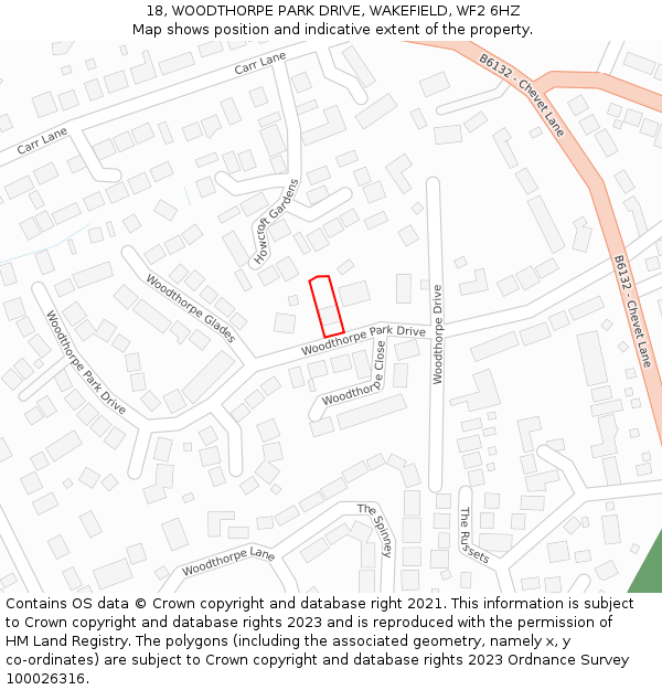 18, WOODTHORPE PARK DRIVE, WAKEFIELD, WF2 6HZ: Location map and indicative extent of plot