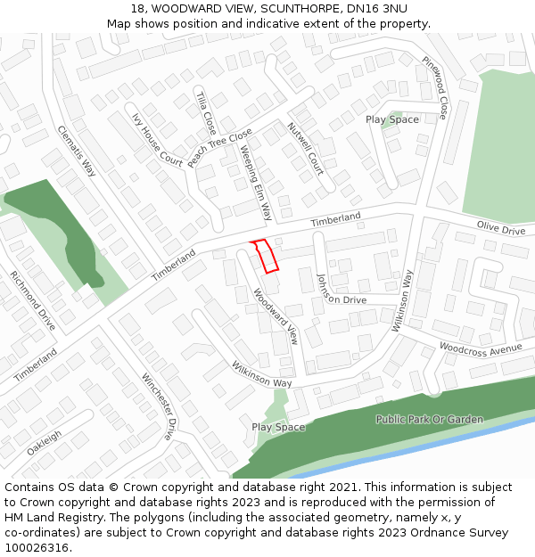 18, WOODWARD VIEW, SCUNTHORPE, DN16 3NU: Location map and indicative extent of plot