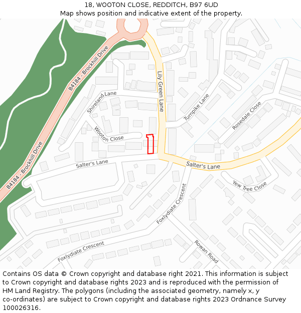 18, WOOTON CLOSE, REDDITCH, B97 6UD: Location map and indicative extent of plot