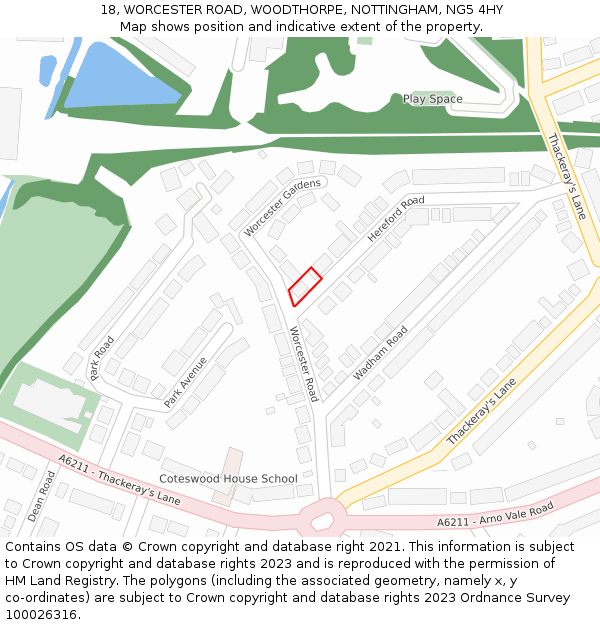 18, WORCESTER ROAD, WOODTHORPE, NOTTINGHAM, NG5 4HY: Location map and indicative extent of plot