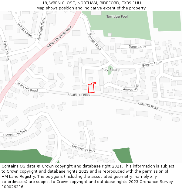 18, WREN CLOSE, NORTHAM, BIDEFORD, EX39 1UU: Location map and indicative extent of plot