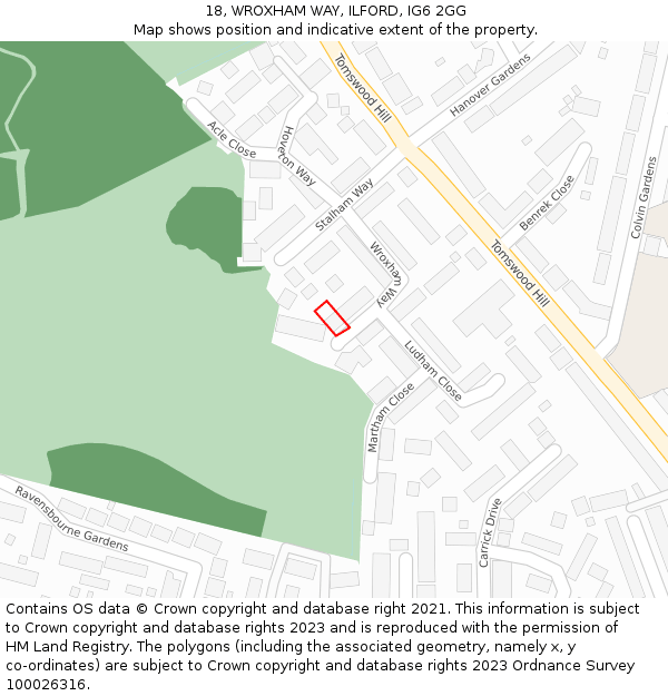 18, WROXHAM WAY, ILFORD, IG6 2GG: Location map and indicative extent of plot