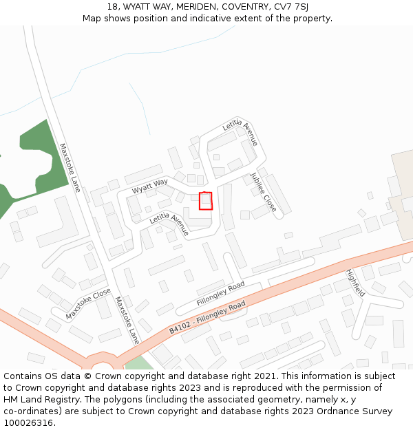 18, WYATT WAY, MERIDEN, COVENTRY, CV7 7SJ: Location map and indicative extent of plot