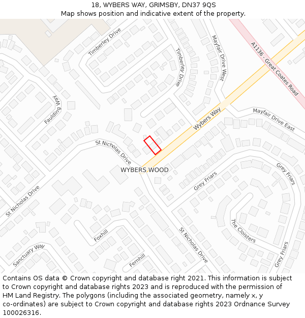 18, WYBERS WAY, GRIMSBY, DN37 9QS: Location map and indicative extent of plot