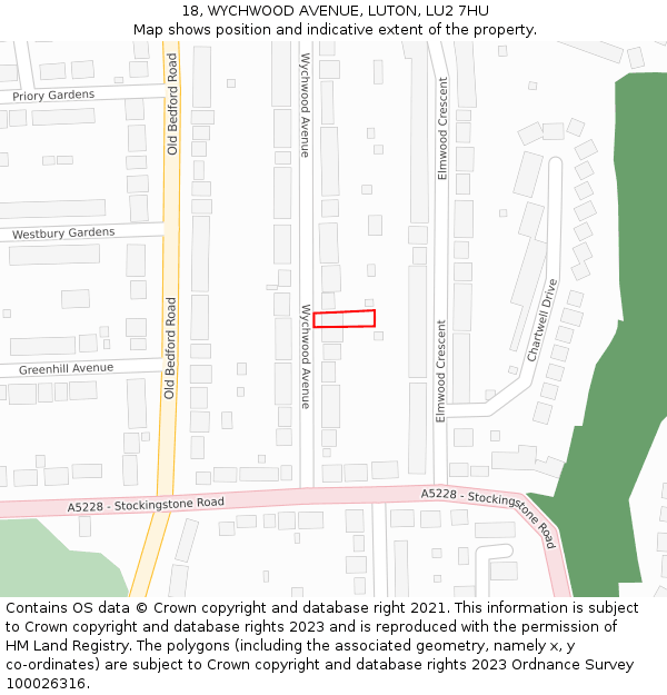 18, WYCHWOOD AVENUE, LUTON, LU2 7HU: Location map and indicative extent of plot