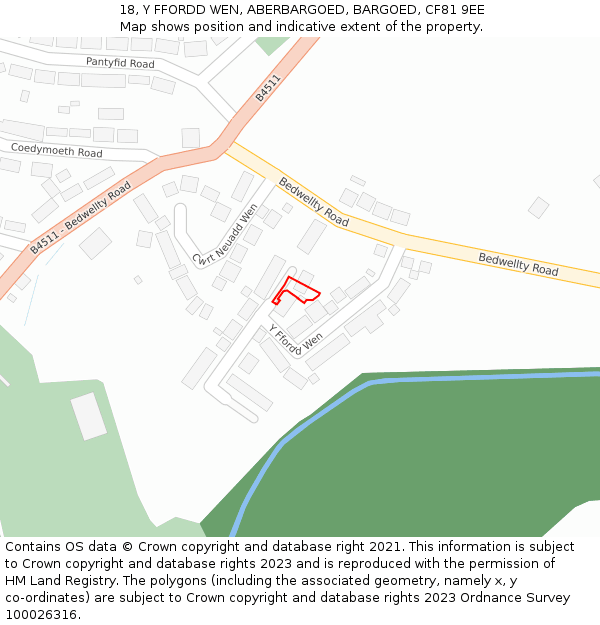 18, Y FFORDD WEN, ABERBARGOED, BARGOED, CF81 9EE: Location map and indicative extent of plot