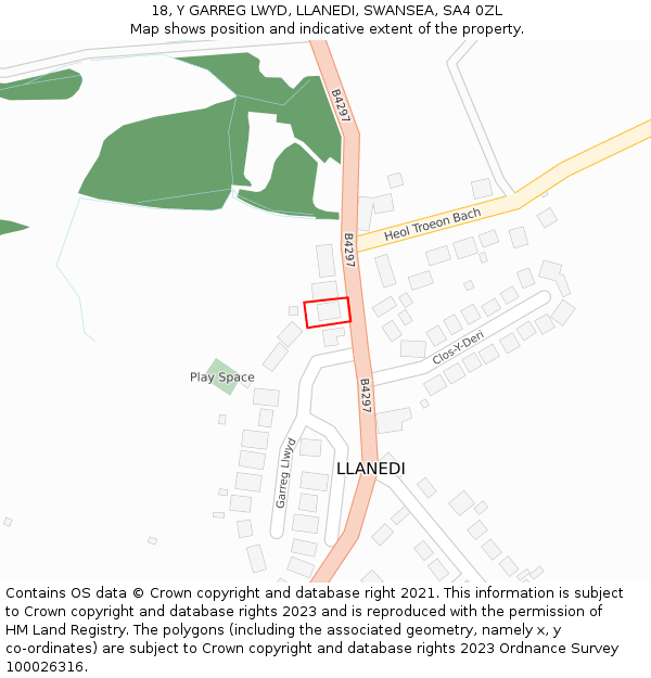 18, Y GARREG LWYD, LLANEDI, SWANSEA, SA4 0ZL: Location map and indicative extent of plot