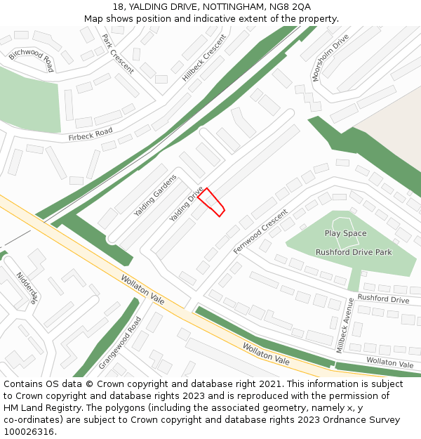 18, YALDING DRIVE, NOTTINGHAM, NG8 2QA: Location map and indicative extent of plot