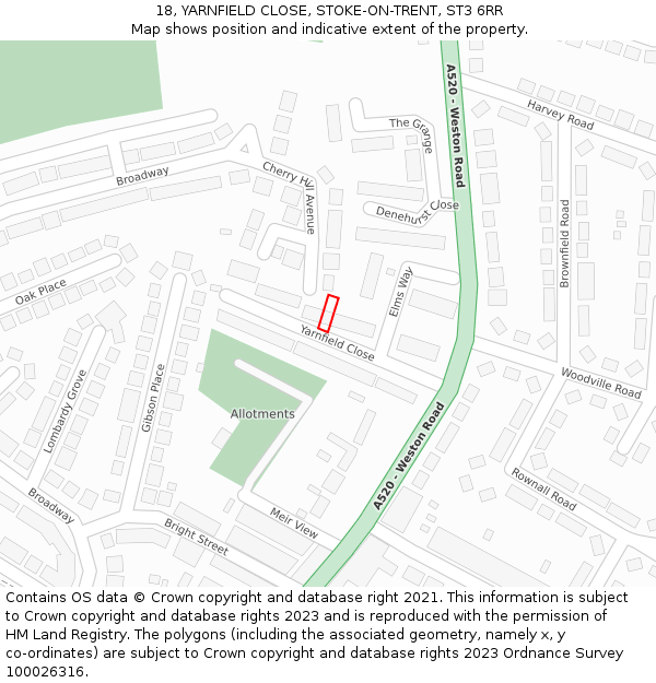 18, YARNFIELD CLOSE, STOKE-ON-TRENT, ST3 6RR: Location map and indicative extent of plot