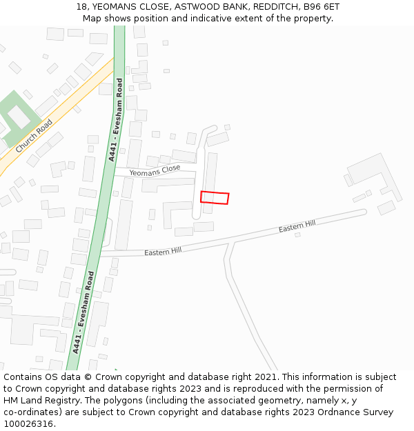 18, YEOMANS CLOSE, ASTWOOD BANK, REDDITCH, B96 6ET: Location map and indicative extent of plot