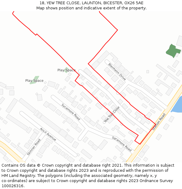 18, YEW TREE CLOSE, LAUNTON, BICESTER, OX26 5AE: Location map and indicative extent of plot