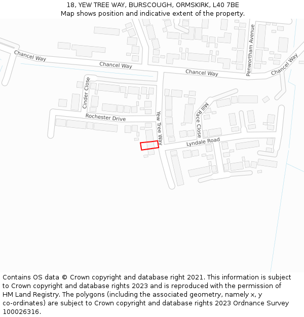 18, YEW TREE WAY, BURSCOUGH, ORMSKIRK, L40 7BE: Location map and indicative extent of plot