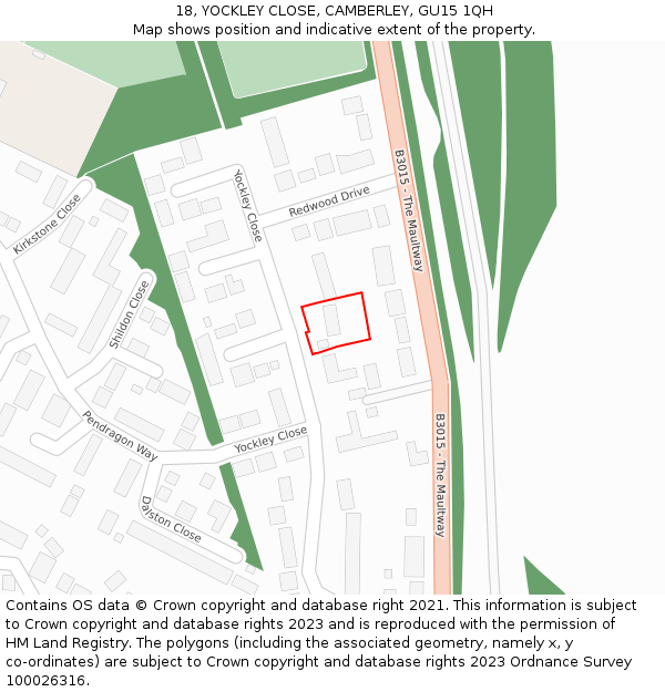 18, YOCKLEY CLOSE, CAMBERLEY, GU15 1QH: Location map and indicative extent of plot