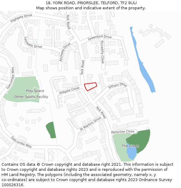 18, YORK ROAD, PRIORSLEE, TELFORD, TF2 9UU: Location map and indicative extent of plot