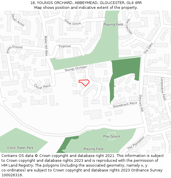18, YOUNGS ORCHARD, ABBEYMEAD, GLOUCESTER, GL4 4RR: Location map and indicative extent of plot