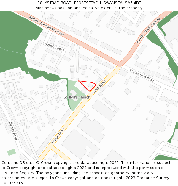 18, YSTRAD ROAD, FFORESTFACH, SWANSEA, SA5 4BT: Location map and indicative extent of plot