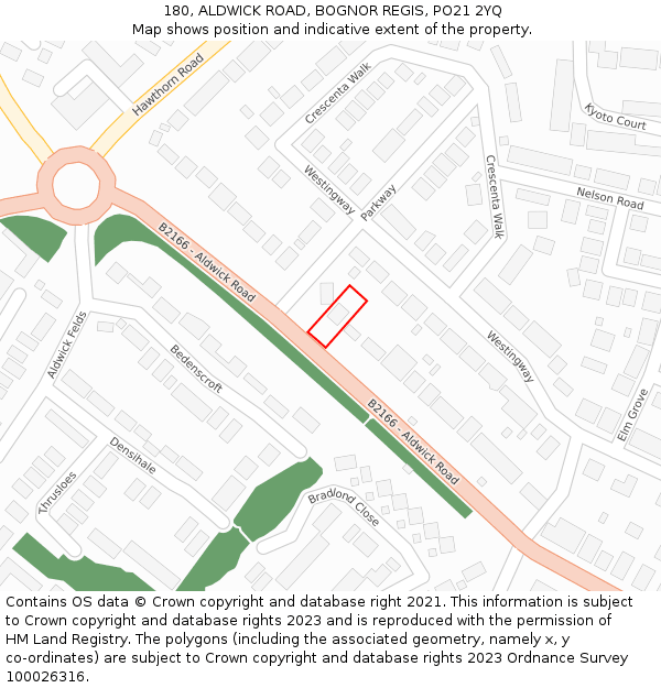 180, ALDWICK ROAD, BOGNOR REGIS, PO21 2YQ: Location map and indicative extent of plot