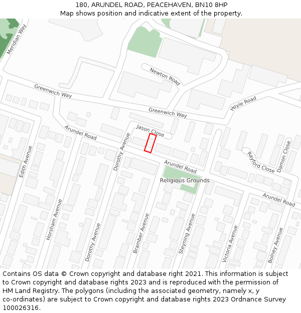 180, ARUNDEL ROAD, PEACEHAVEN, BN10 8HP: Location map and indicative extent of plot