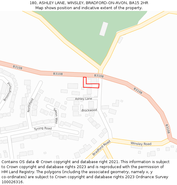 180, ASHLEY LANE, WINSLEY, BRADFORD-ON-AVON, BA15 2HR: Location map and indicative extent of plot