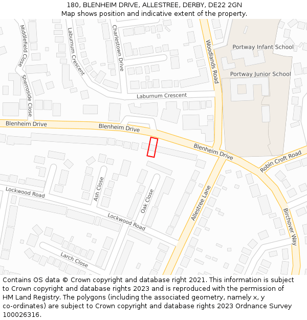 180, BLENHEIM DRIVE, ALLESTREE, DERBY, DE22 2GN: Location map and indicative extent of plot