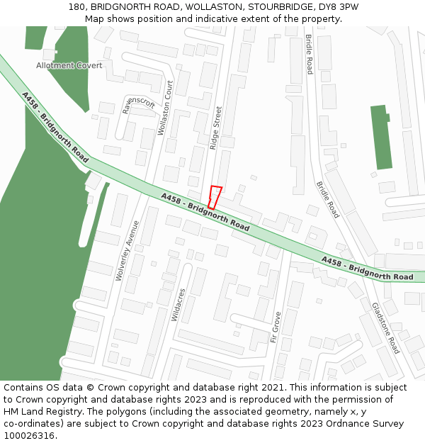 180, BRIDGNORTH ROAD, WOLLASTON, STOURBRIDGE, DY8 3PW: Location map and indicative extent of plot