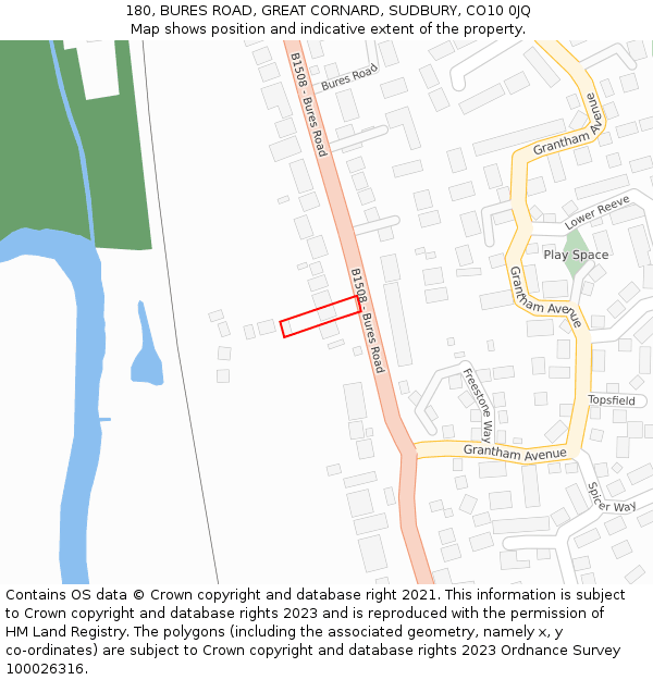 180, BURES ROAD, GREAT CORNARD, SUDBURY, CO10 0JQ: Location map and indicative extent of plot