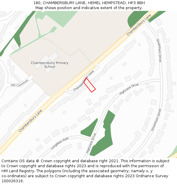 180, CHAMBERSBURY LANE, HEMEL HEMPSTEAD, HP3 8BH: Location map and indicative extent of plot