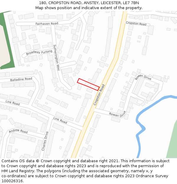 180, CROPSTON ROAD, ANSTEY, LEICESTER, LE7 7BN: Location map and indicative extent of plot