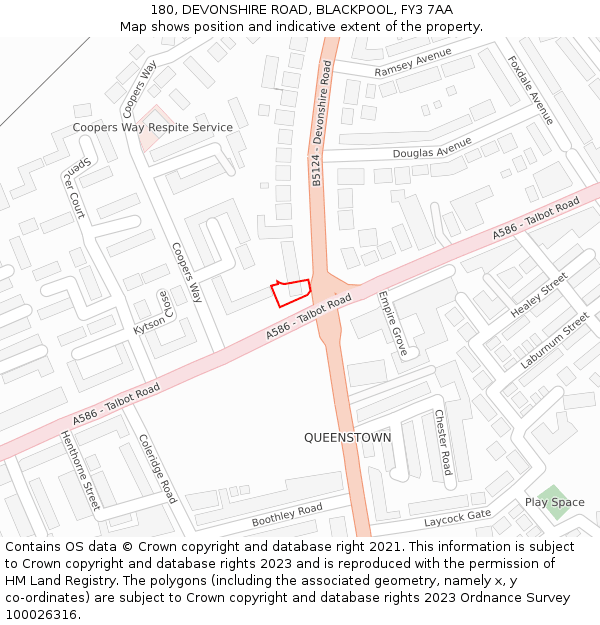 180, DEVONSHIRE ROAD, BLACKPOOL, FY3 7AA: Location map and indicative extent of plot