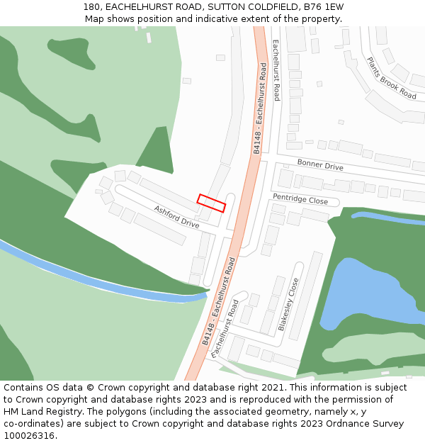 180, EACHELHURST ROAD, SUTTON COLDFIELD, B76 1EW: Location map and indicative extent of plot