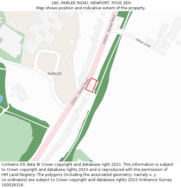 180, FAIRLEE ROAD, NEWPORT, PO30 2EN: Location map and indicative extent of plot