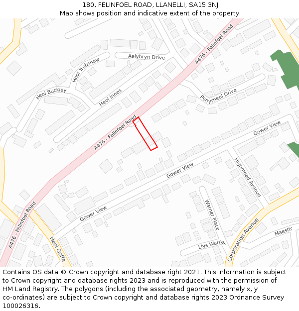 180, FELINFOEL ROAD, LLANELLI, SA15 3NJ: Location map and indicative extent of plot