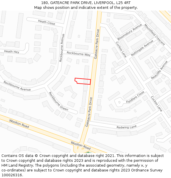 180, GATEACRE PARK DRIVE, LIVERPOOL, L25 4RT: Location map and indicative extent of plot