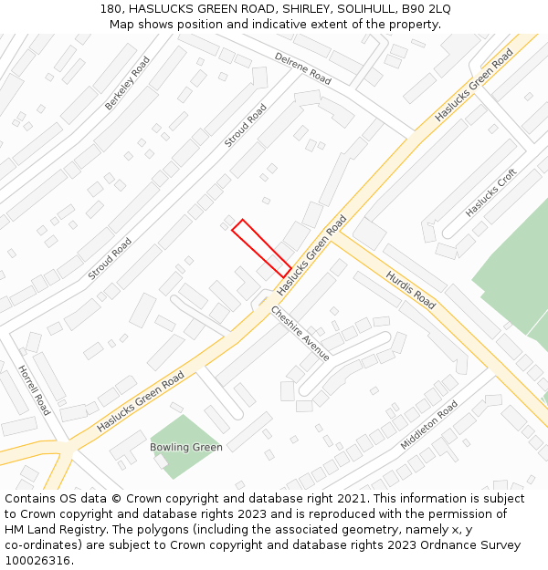 180, HASLUCKS GREEN ROAD, SHIRLEY, SOLIHULL, B90 2LQ: Location map and indicative extent of plot