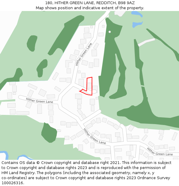 180, HITHER GREEN LANE, REDDITCH, B98 9AZ: Location map and indicative extent of plot
