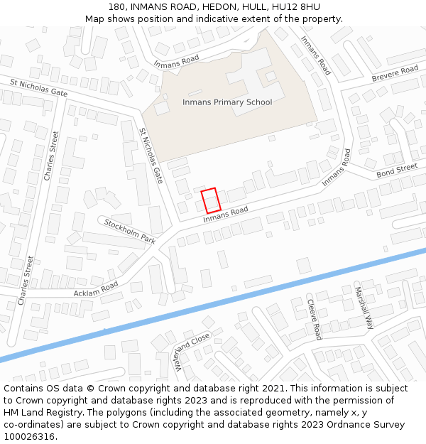 180, INMANS ROAD, HEDON, HULL, HU12 8HU: Location map and indicative extent of plot