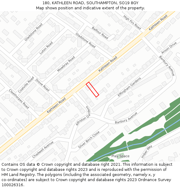 180, KATHLEEN ROAD, SOUTHAMPTON, SO19 8GY: Location map and indicative extent of plot