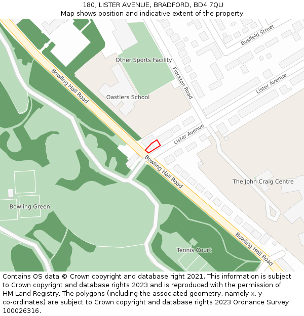 180, LISTER AVENUE, BRADFORD, BD4 7QU: Location map and indicative extent of plot