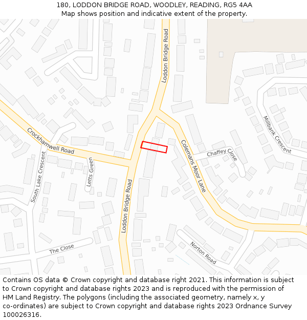 180, LODDON BRIDGE ROAD, WOODLEY, READING, RG5 4AA: Location map and indicative extent of plot