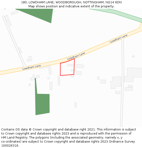 180, LOWDHAM LANE, WOODBOROUGH, NOTTINGHAM, NG14 6DN: Location map and indicative extent of plot