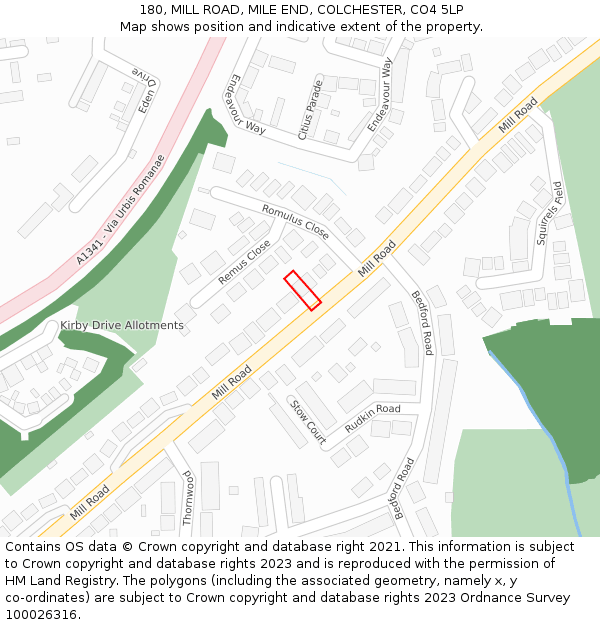 180, MILL ROAD, MILE END, COLCHESTER, CO4 5LP: Location map and indicative extent of plot